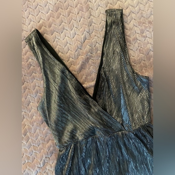 Y2K Metallic Dress Plunge Neck Black Silver Dress S party dress - Picture 4 of 11